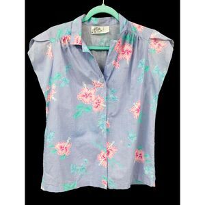 Vintage Hilo Hatties Pastel Tropical Hawaiian Retro 100% Cotton Vacation Shirt S